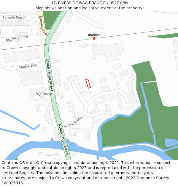 17, RIVERSIDE WAY, BRANDON, IP27 0AN: Location map and indicative extent of plot