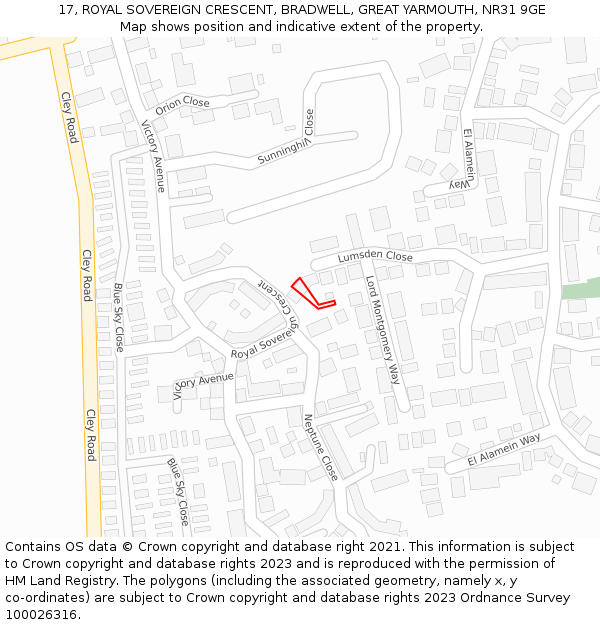 17, ROYAL SOVEREIGN CRESCENT, BRADWELL, GREAT YARMOUTH, NR31 9GE: Location map and indicative extent of plot