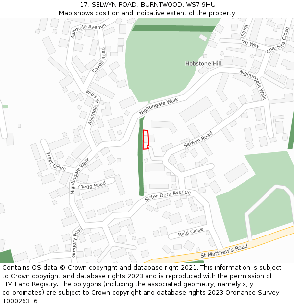 17, SELWYN ROAD, BURNTWOOD, WS7 9HU: Location map and indicative extent of plot