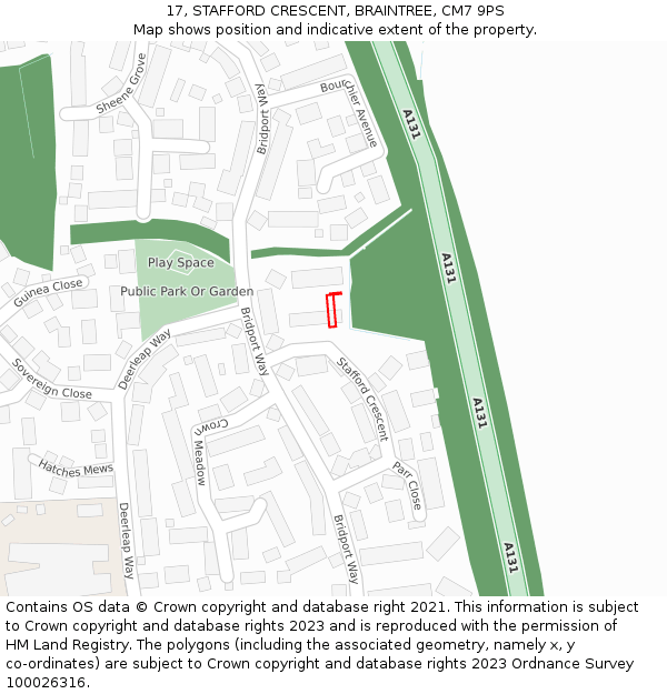 17, STAFFORD CRESCENT, BRAINTREE, CM7 9PS: Location map and indicative extent of plot