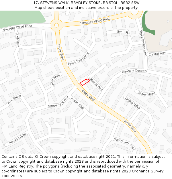 17, STEVENS WALK, BRADLEY STOKE, BRISTOL, BS32 8SW: Location map and indicative extent of plot
