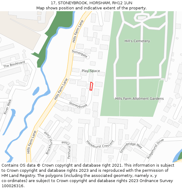 17, STONEYBROOK, HORSHAM, RH12 1UN: Location map and indicative extent of plot