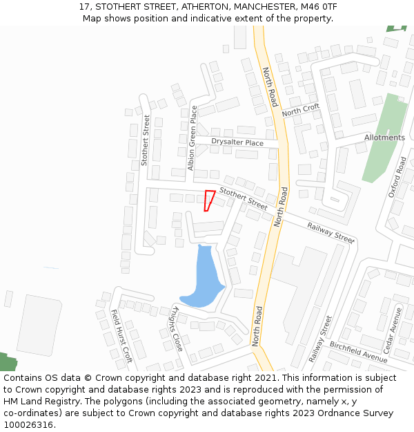 17, STOTHERT STREET, ATHERTON, MANCHESTER, M46 0TF: Location map and indicative extent of plot