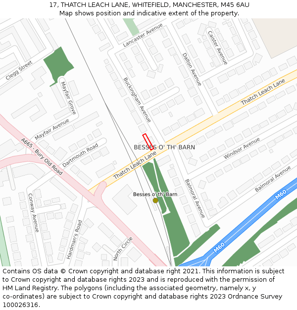 17, THATCH LEACH LANE, WHITEFIELD, MANCHESTER, M45 6AU: Location map and indicative extent of plot