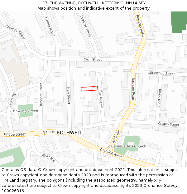 17, THE AVENUE, ROTHWELL, KETTERING, NN14 6EY: Location map and indicative extent of plot