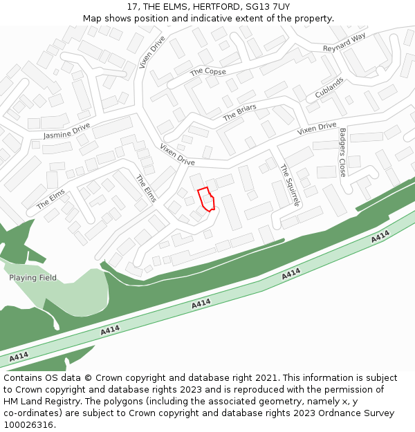 17, THE ELMS, HERTFORD, SG13 7UY: Location map and indicative extent of plot