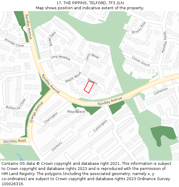 17, THE PIPPINS, TELFORD, TF3 2LN: Location map and indicative extent of plot