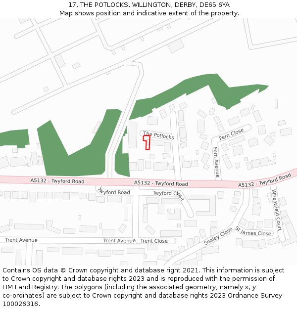 17, THE POTLOCKS, WILLINGTON, DERBY, DE65 6YA: Location map and indicative extent of plot
