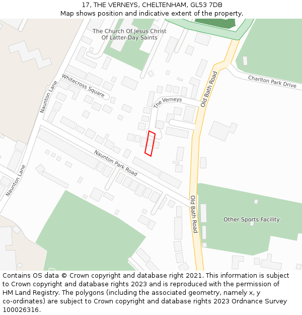 17, THE VERNEYS, CHELTENHAM, GL53 7DB: Location map and indicative extent of plot