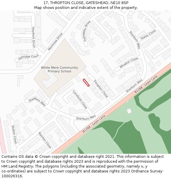 17, THROPTON CLOSE, GATESHEAD, NE10 8SP: Location map and indicative extent of plot