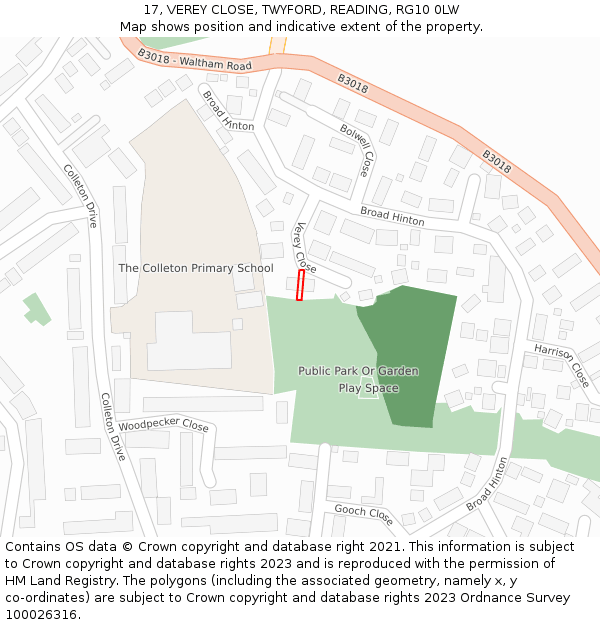 17, VEREY CLOSE, TWYFORD, READING, RG10 0LW: Location map and indicative extent of plot