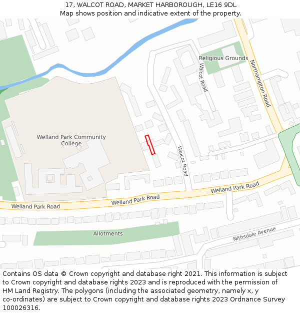 17, WALCOT ROAD, MARKET HARBOROUGH, LE16 9DL: Location map and indicative extent of plot