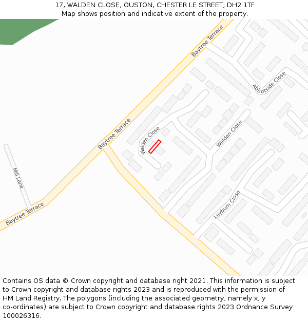 17, WALDEN CLOSE, OUSTON, CHESTER LE STREET, DH2 1TF: Location map and indicative extent of plot