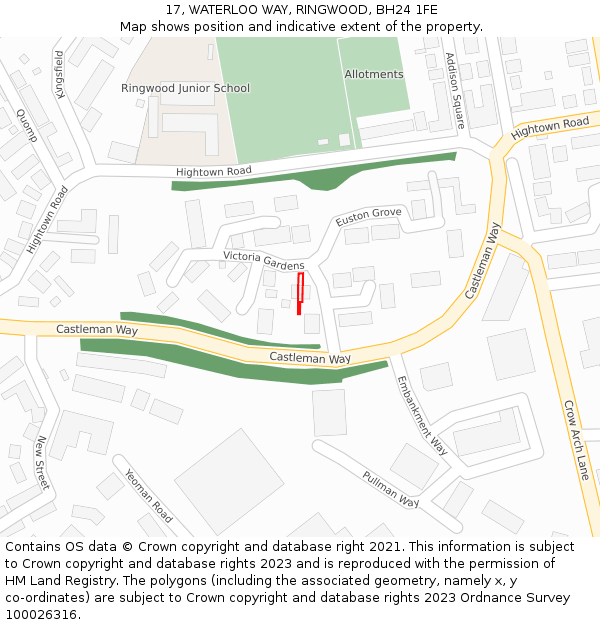 17, WATERLOO WAY, RINGWOOD, BH24 1FE: Location map and indicative extent of plot