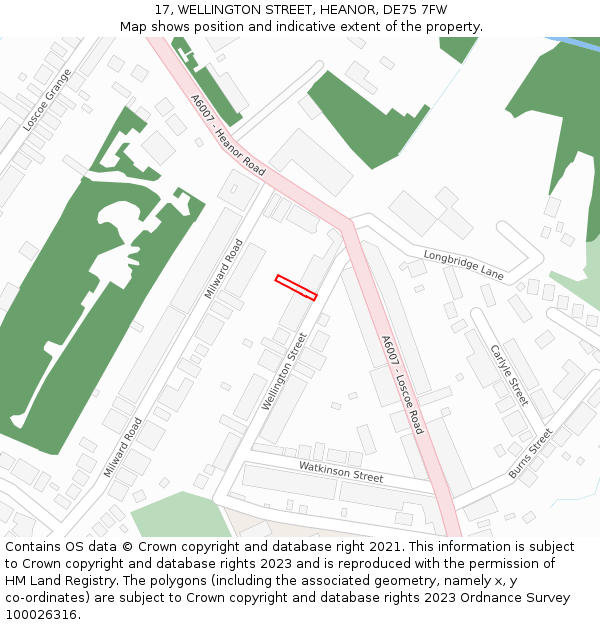 17, WELLINGTON STREET, HEANOR, DE75 7FW: Location map and indicative extent of plot