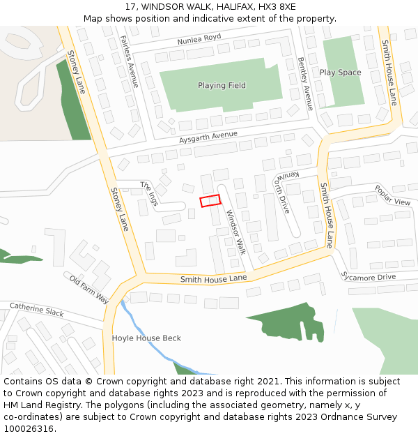 17, WINDSOR WALK, HALIFAX, HX3 8XE: Location map and indicative extent of plot