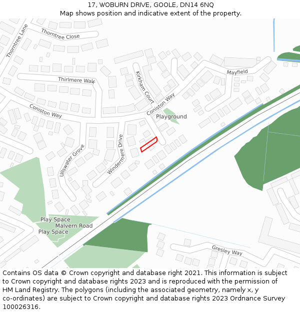 17, WOBURN DRIVE, GOOLE, DN14 6NQ: Location map and indicative extent of plot