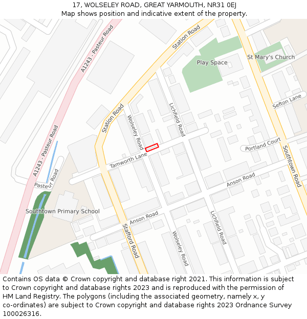 17, WOLSELEY ROAD, GREAT YARMOUTH, NR31 0EJ: Location map and indicative extent of plot