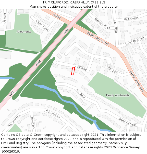 17, Y CILFFORDD, CAERPHILLY, CF83 2LS: Location map and indicative extent of plot