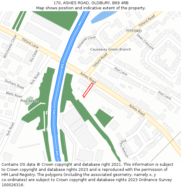 170, ASHES ROAD, OLDBURY, B69 4RB: Location map and indicative extent of plot