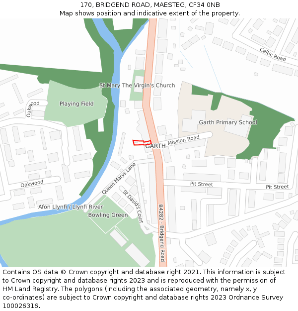 170, BRIDGEND ROAD, MAESTEG, CF34 0NB: Location map and indicative extent of plot