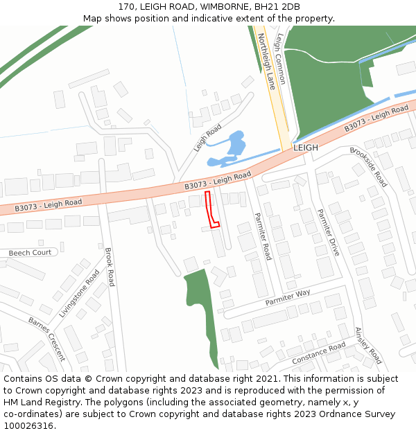 170, LEIGH ROAD, WIMBORNE, BH21 2DB: Location map and indicative extent of plot