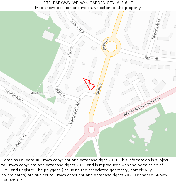 170, PARKWAY, WELWYN GARDEN CITY, AL8 6HZ: Location map and indicative extent of plot