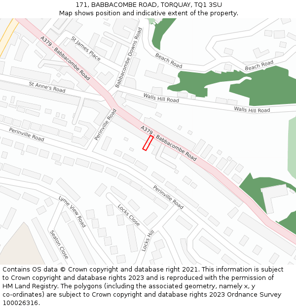 171, BABBACOMBE ROAD, TORQUAY, TQ1 3SU: Location map and indicative extent of plot