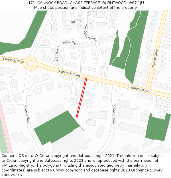 171, CANNOCK ROAD, CHASE TERRACE, BURNTWOOD, WS7 1JU: Location map and indicative extent of plot