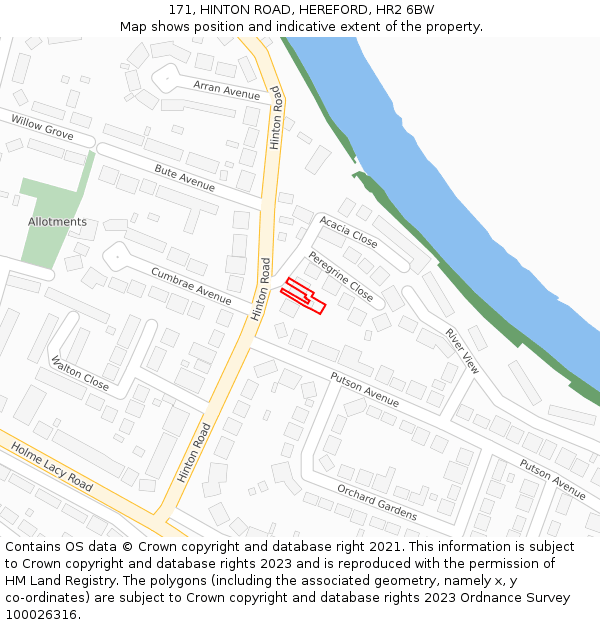 171, HINTON ROAD, HEREFORD, HR2 6BW: Location map and indicative extent of plot
