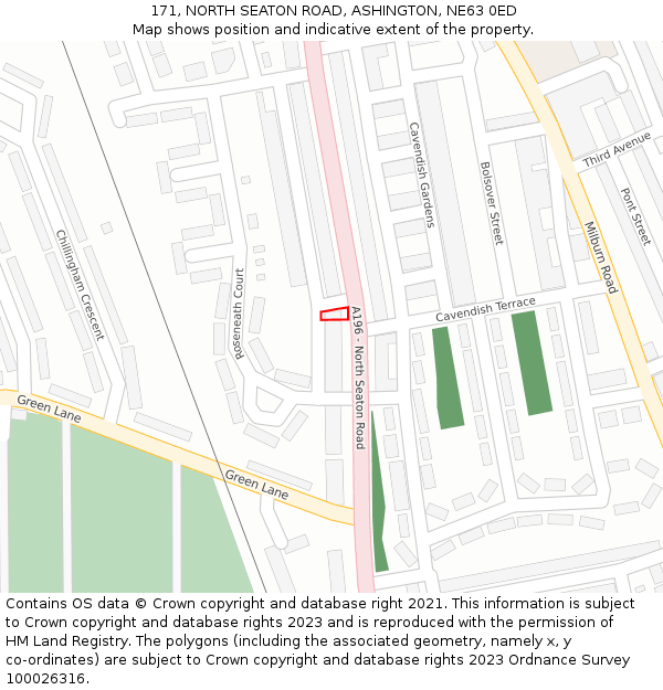 171, NORTH SEATON ROAD, ASHINGTON, NE63 0ED: Location map and indicative extent of plot