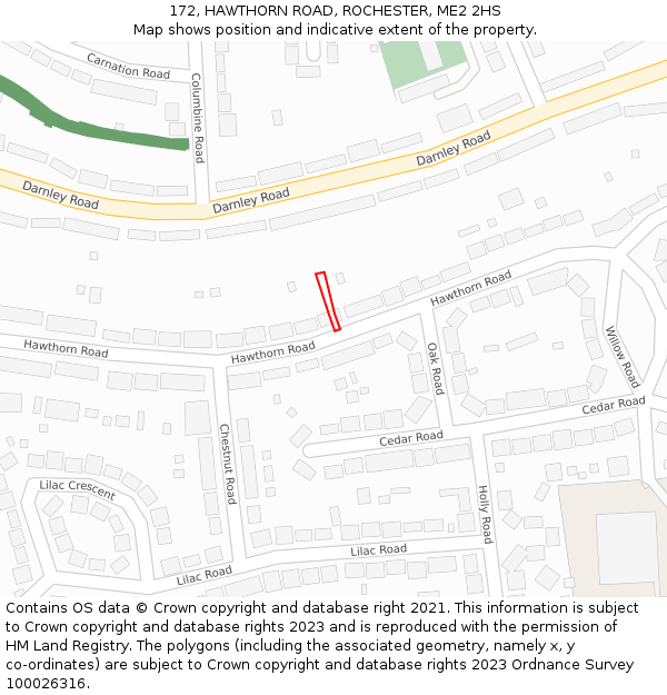 172, HAWTHORN ROAD, ROCHESTER, ME2 2HS: Location map and indicative extent of plot