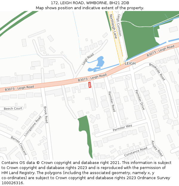 172, LEIGH ROAD, WIMBORNE, BH21 2DB: Location map and indicative extent of plot