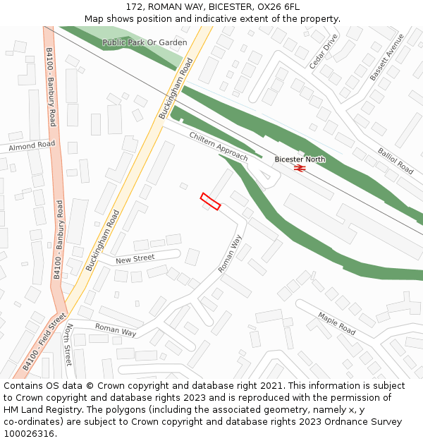 172, ROMAN WAY, BICESTER, OX26 6FL: Location map and indicative extent of plot