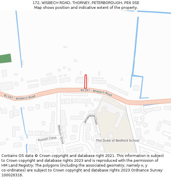 172, WISBECH ROAD, THORNEY, PETERBOROUGH, PE6 0SE: Location map and indicative extent of plot