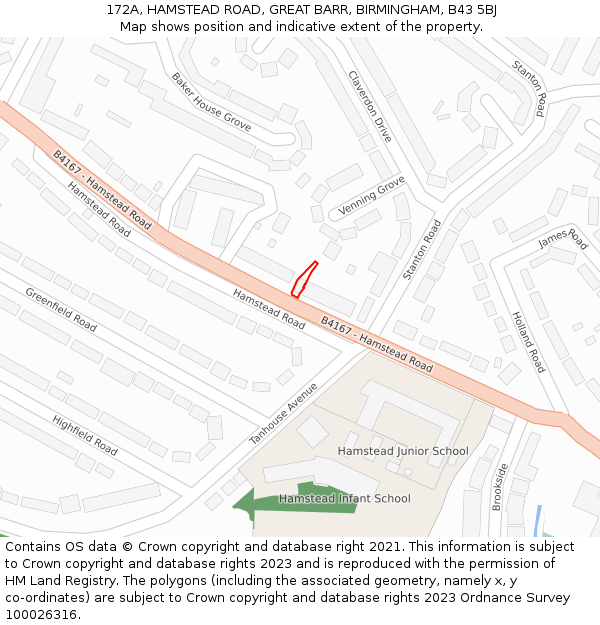 172A, HAMSTEAD ROAD, GREAT BARR, BIRMINGHAM, B43 5BJ: Location map and indicative extent of plot