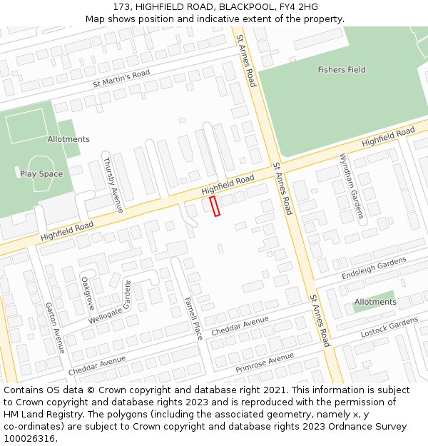 173, HIGHFIELD ROAD, BLACKPOOL, FY4 2HG: Location map and indicative extent of plot