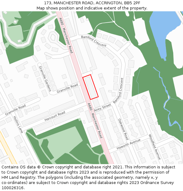 173, MANCHESTER ROAD, ACCRINGTON, BB5 2PF: Location map and indicative extent of plot