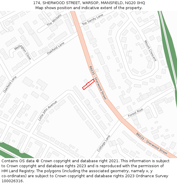 174, SHERWOOD STREET, WARSOP, MANSFIELD, NG20 0HQ: Location map and indicative extent of plot