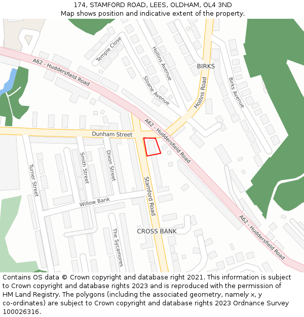 174, STAMFORD ROAD, LEES, OLDHAM, OL4 3ND: Location map and indicative extent of plot