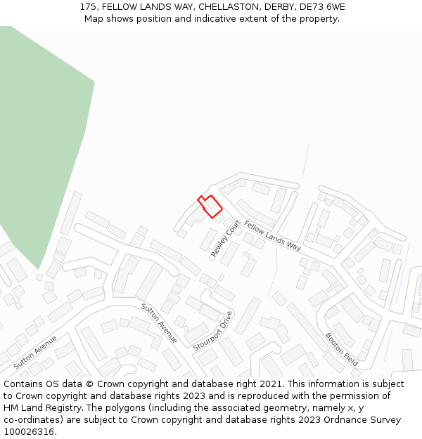 175, FELLOW LANDS WAY, CHELLASTON, DERBY, DE73 6WE: Location map and indicative extent of plot