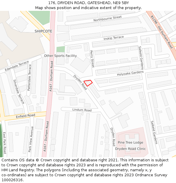 176, DRYDEN ROAD, GATESHEAD, NE9 5BY: Location map and indicative extent of plot