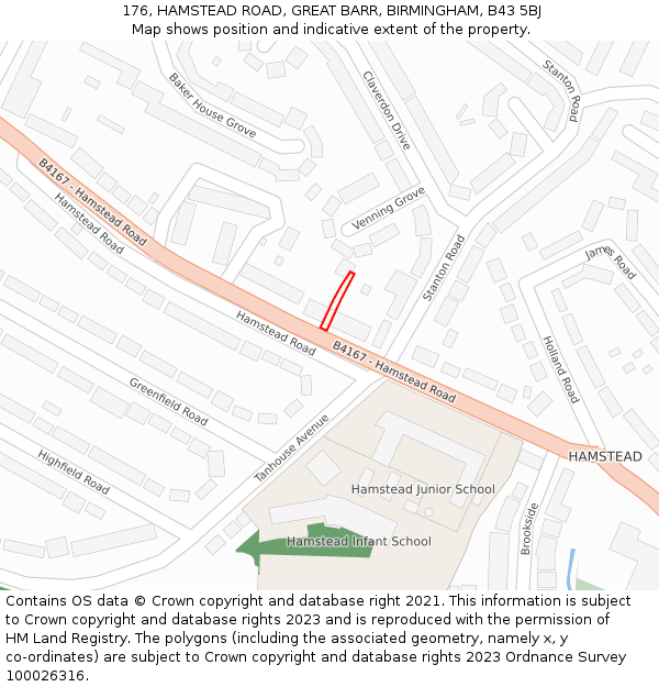 176, HAMSTEAD ROAD, GREAT BARR, BIRMINGHAM, B43 5BJ: Location map and indicative extent of plot