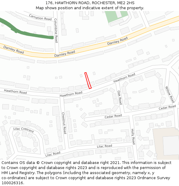 176, HAWTHORN ROAD, ROCHESTER, ME2 2HS: Location map and indicative extent of plot