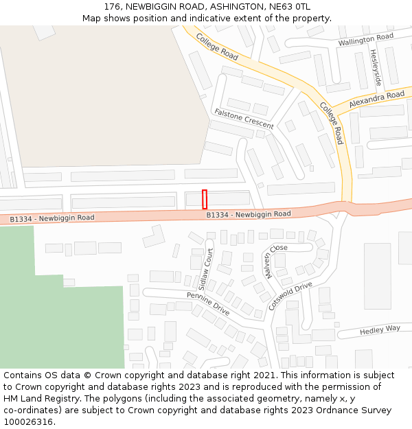 176, NEWBIGGIN ROAD, ASHINGTON, NE63 0TL: Location map and indicative extent of plot