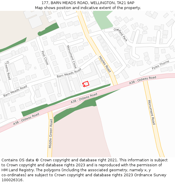 177, BARN MEADS ROAD, WELLINGTON, TA21 9AP: Location map and indicative extent of plot