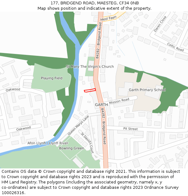 177, BRIDGEND ROAD, MAESTEG, CF34 0NB: Location map and indicative extent of plot