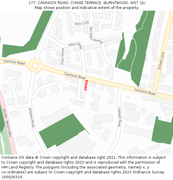177, CANNOCK ROAD, CHASE TERRACE, BURNTWOOD, WS7 1JU: Location map and indicative extent of plot