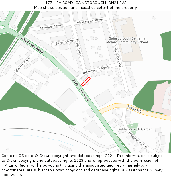 177, LEA ROAD, GAINSBOROUGH, DN21 1AF: Location map and indicative extent of plot