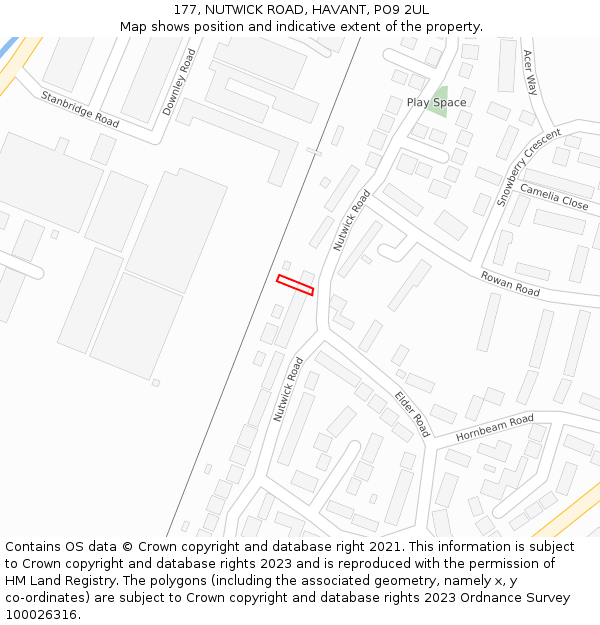 177, NUTWICK ROAD, HAVANT, PO9 2UL: Location map and indicative extent of plot
